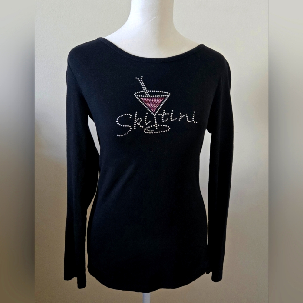 Skitini Rhinestone Black Long Sleeve Top Size Small.